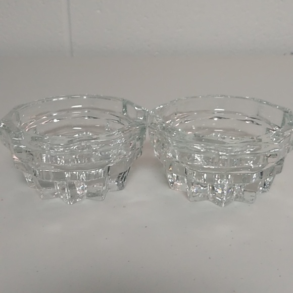 MID-CENTURY MODERN, STARBURST, HEAVY GLASS LOW PROFILE, SET OF 2 CANDLE … - Picture 7 of 7
